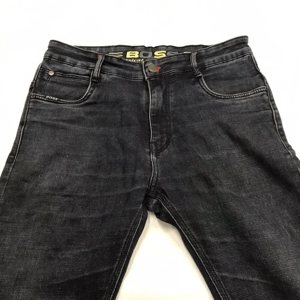 Y2K HUGO BOSS Double Weave Jeans Men 32 (30x30 fit)  Black Stretch ITALY Denim